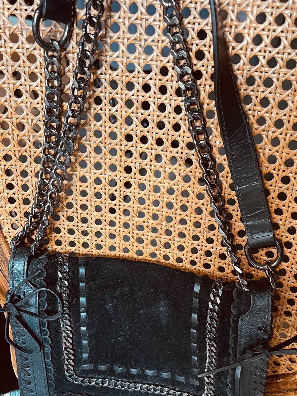 Zara Black Suede Crossbody with Chain Strap